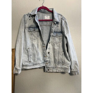 Old Navy light wash denim jacket size XL eyelet floral